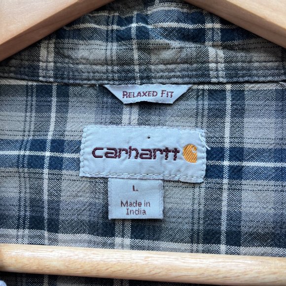 Carhartt Workwear Shirt Large Blue Gray Button Up Long Sleeve Cotton Mens - Picture 8 of 9